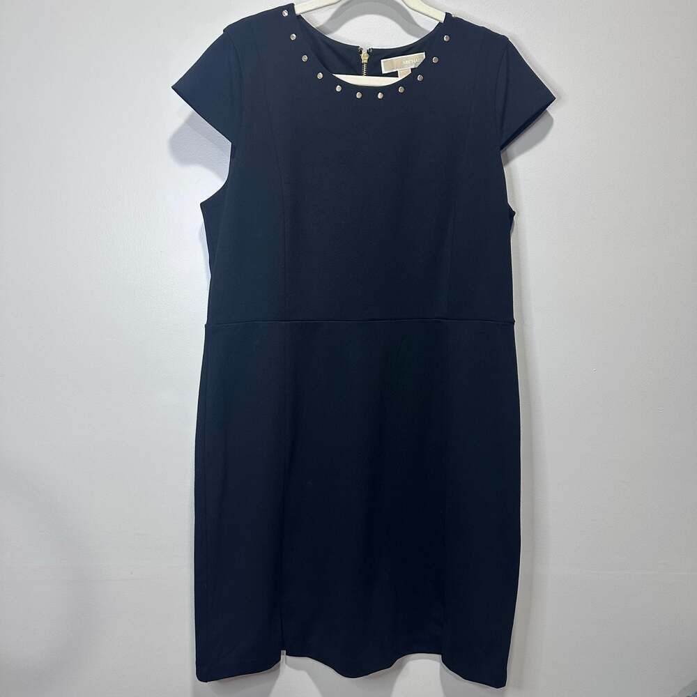 Michael Kors Women's Black Ponte Knit Gold Studded Scoop Neck Cap Sleeve Dress X